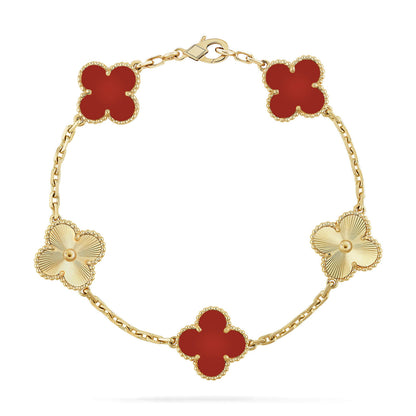 [Charm Aries Jewelry]CLOVER  5 MOTIFS CARNELIAN GOLD BRACELET