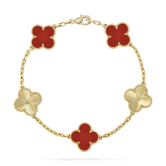 [Charm Aries Jewelry]CLOVER  5 MOTIFS CARNELIAN GOLD BRACELET