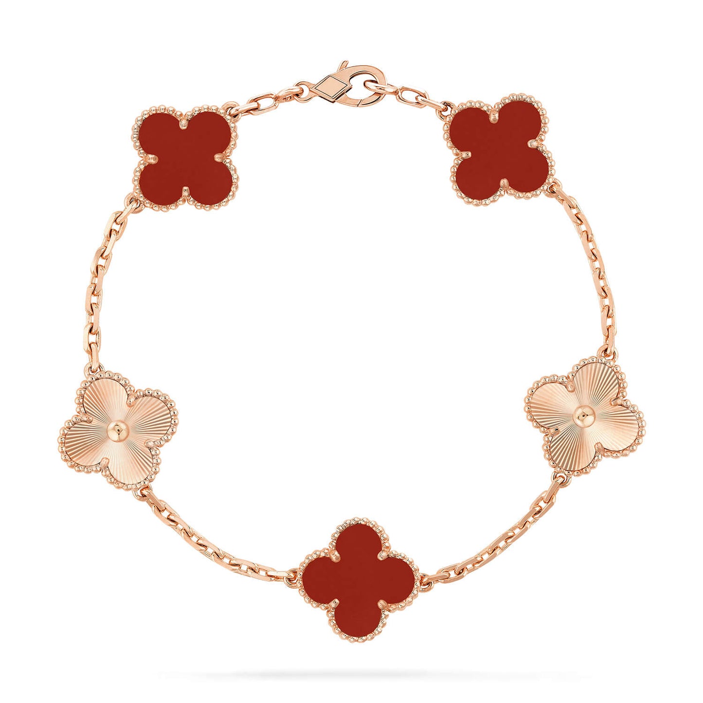 [Charm Aries Jewelry]CLOVER  5 MOTIFS CARNELIAN GOLD BRACELET