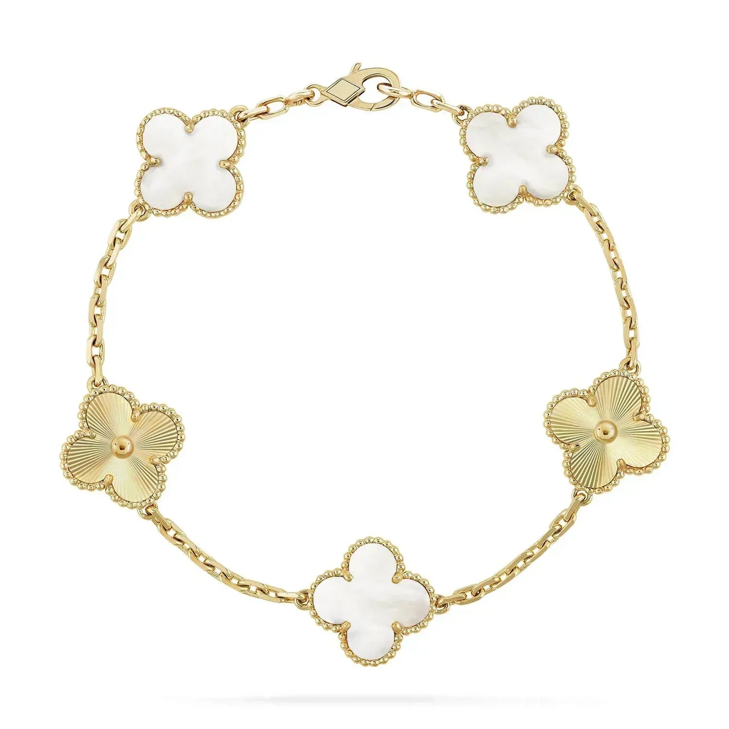 [Charm Aries Jewelry]CLOVER BRACELET 5 MOTIF WHITE MOP PINK GOLD