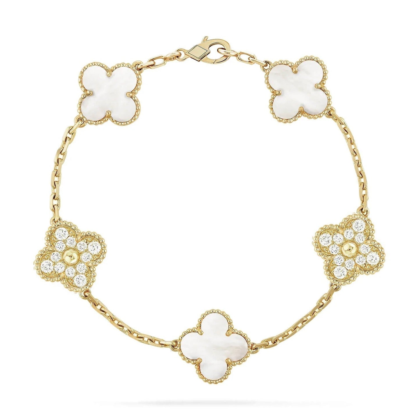 [Charm Aries Jewelry]CLOVER BRACELET 5 MOTIF WHITE MOP DIAMOND