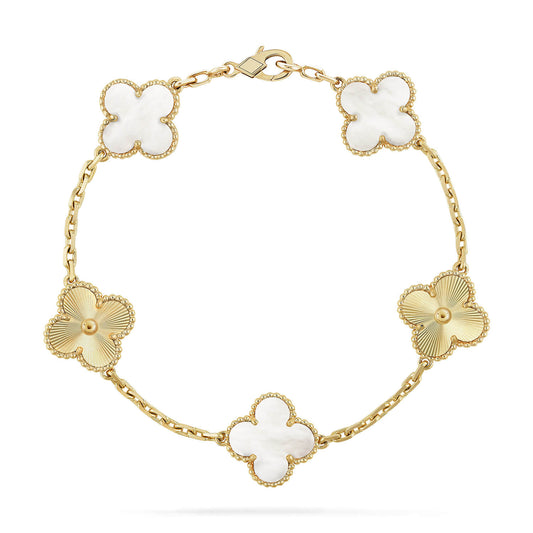 [Charm Aries Jewelry]CLOVER 5 MOTIF WHITE MOP LASER BRACELET