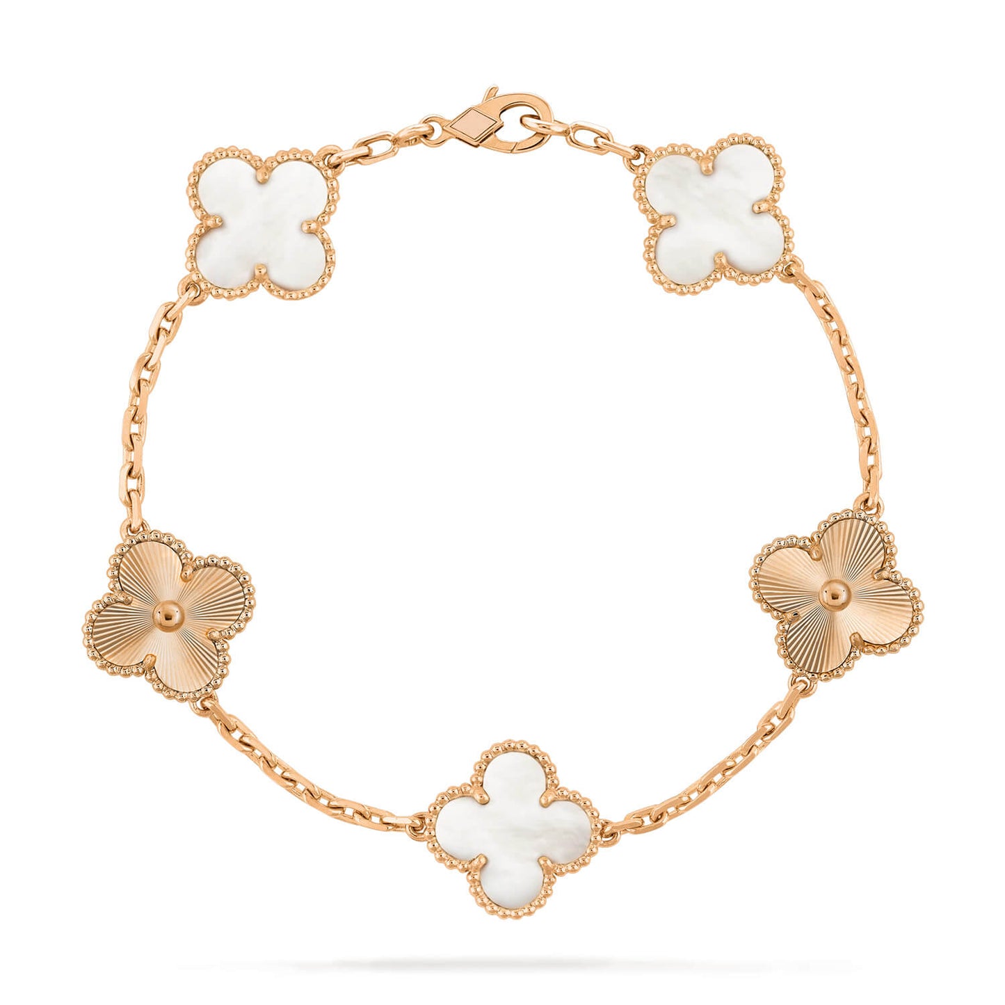 [Charm Aries Jewelry]CLOVER 5 MOTIF WHITE MOP LASER BRACELET