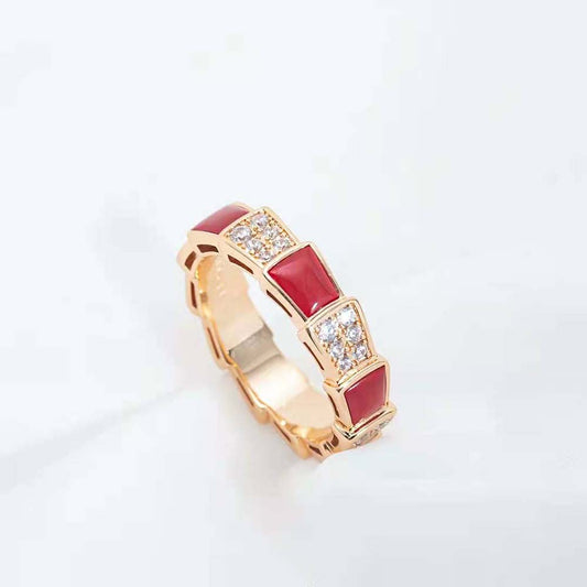 [Charm Aries Jewelry]SERPENTI RING PINK GOLD CARNELIAN DIAMOND PAVED 4MM