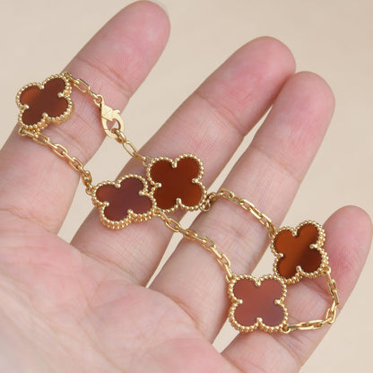 [Charm Aries Jewelry]CLOVER 5 MOTIFS RED AGATE  BRACELET