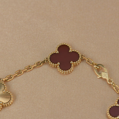 [Charm Aries Jewelry]CLOVER  5 MOTIFS CARNELIAN GOLD BRACELET