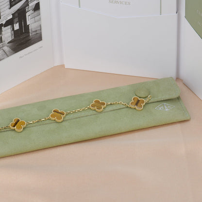 [Charm Aries Jewelry]CLOVER  5 MOTIFS TIGER EYE BRACELET