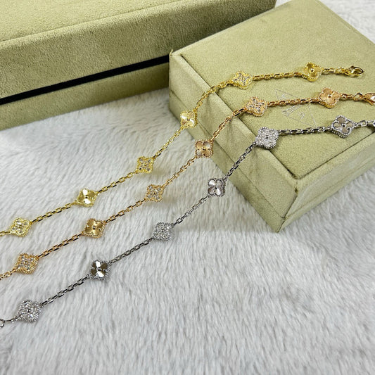 [Charm Aries Jewelry]CLOVER 6 MOTIF DIAMOND LASER BRACELET