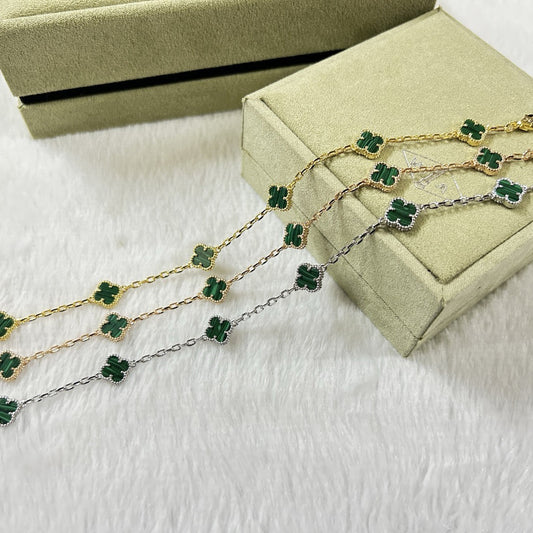 [Charm Aries Jewelry]CLOVER 6 MOTIF MALACHITE BRACELET
