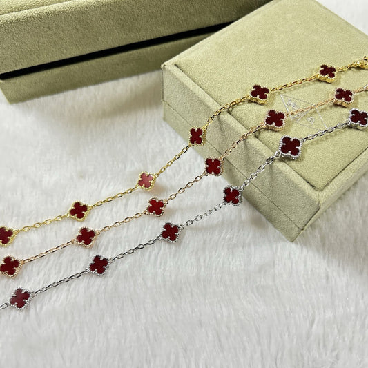 [Charm Aries Jewelry]CLOVER 6 MOTIF RED AGATE BRACELET