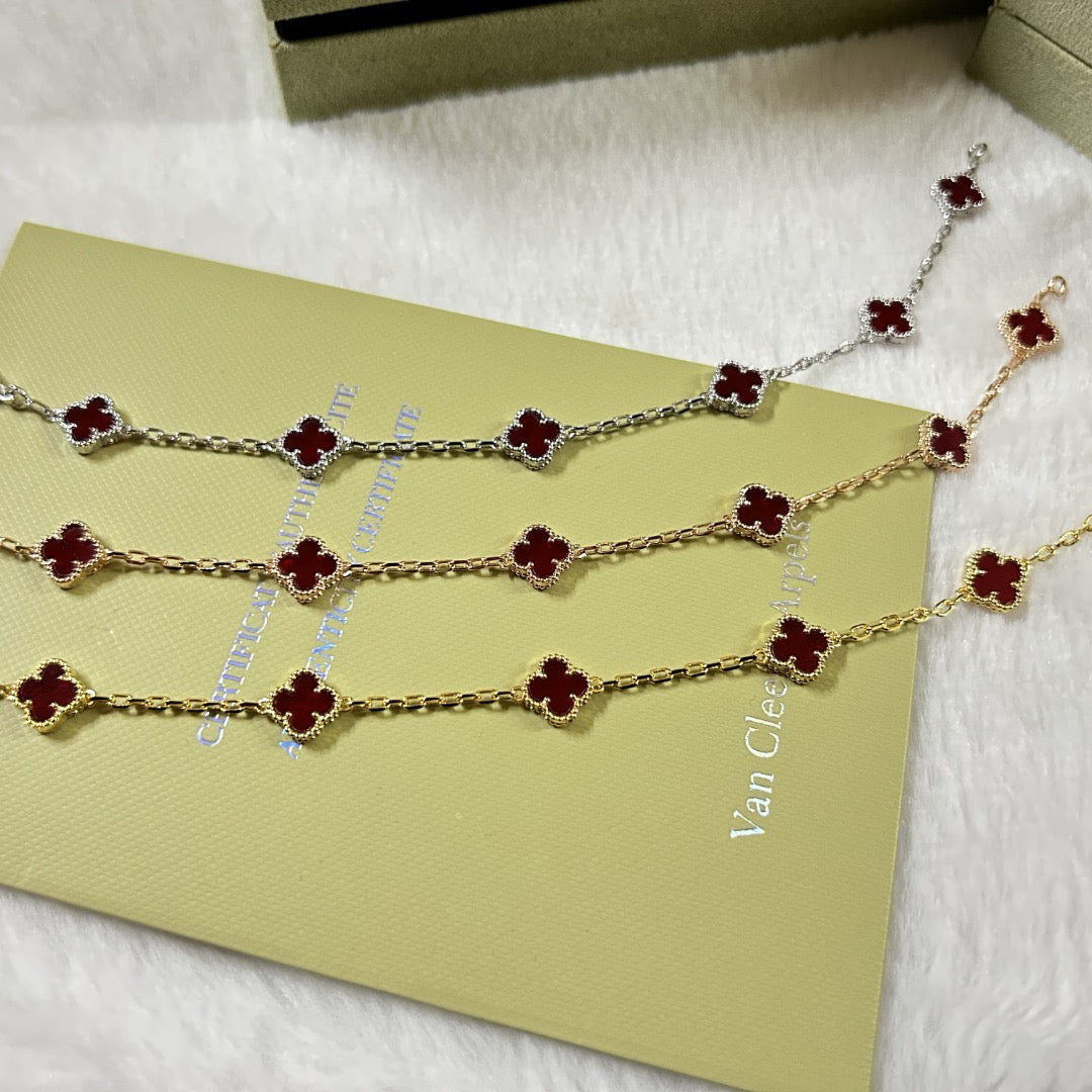 [Charm Aries Jewelry]CLOVER 6 MOTIF RED AGATE BRACELET