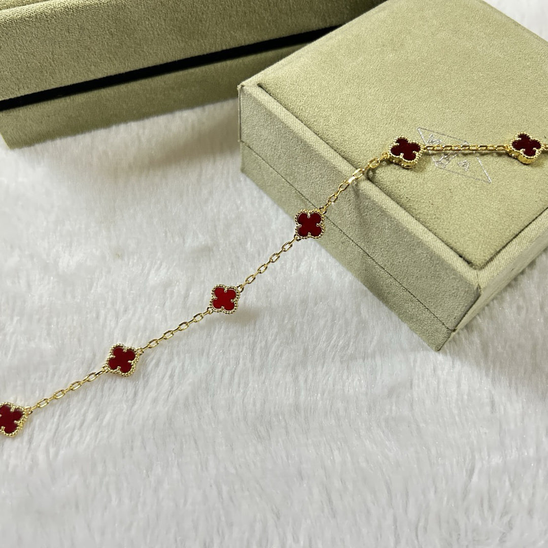 [Charm Aries Jewelry]CLOVER 6 MOTIF RED AGATE BRACELET