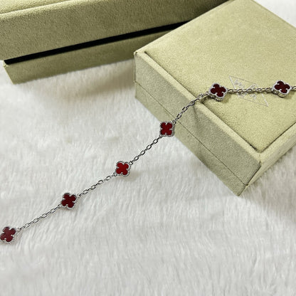 [Charm Aries Jewelry]CLOVER 6 MOTIF RED AGATE BRACELET