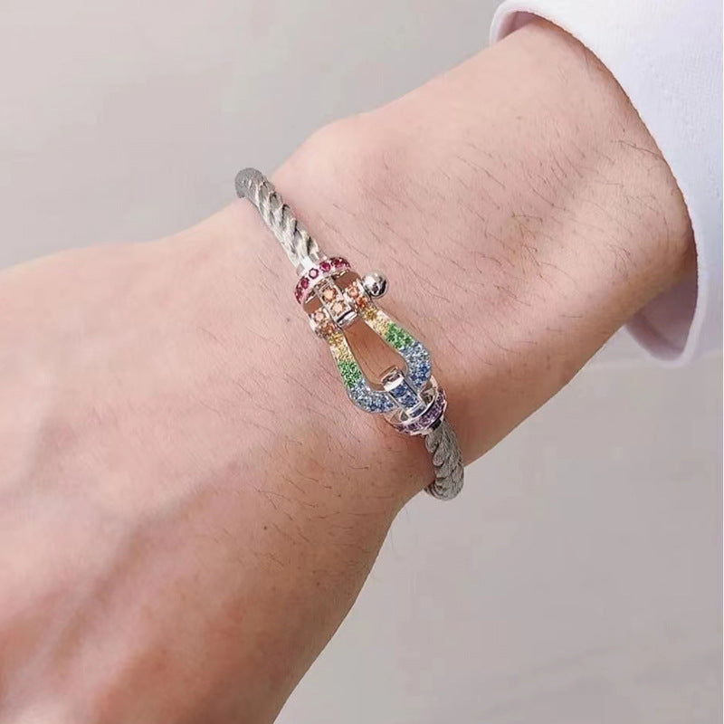 [Charm Aries Jewelry]FORCE LARGE HORSESHOE  COLORED DIAMOND BRACELET ROSE GOLD