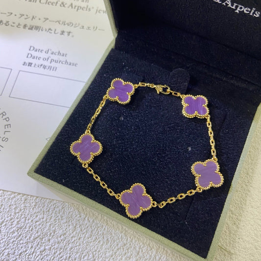 [Charm Aries Jewelry]CLOVER  5 MOTIFS  PURPLE VIOLET BRACELET