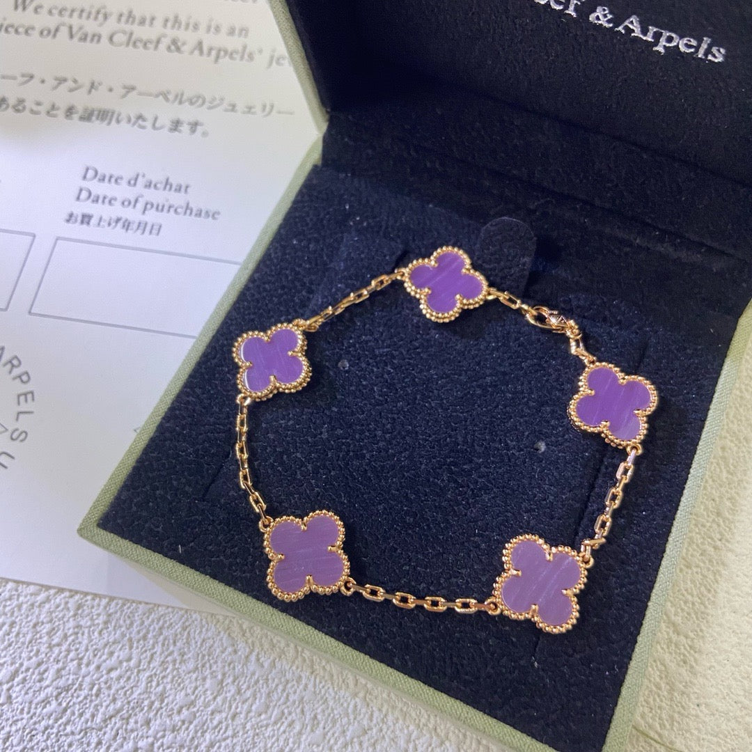 [Charm Aries Jewelry]CLOVER  5 MOTIFS  PURPLE VIOLET BRACELET