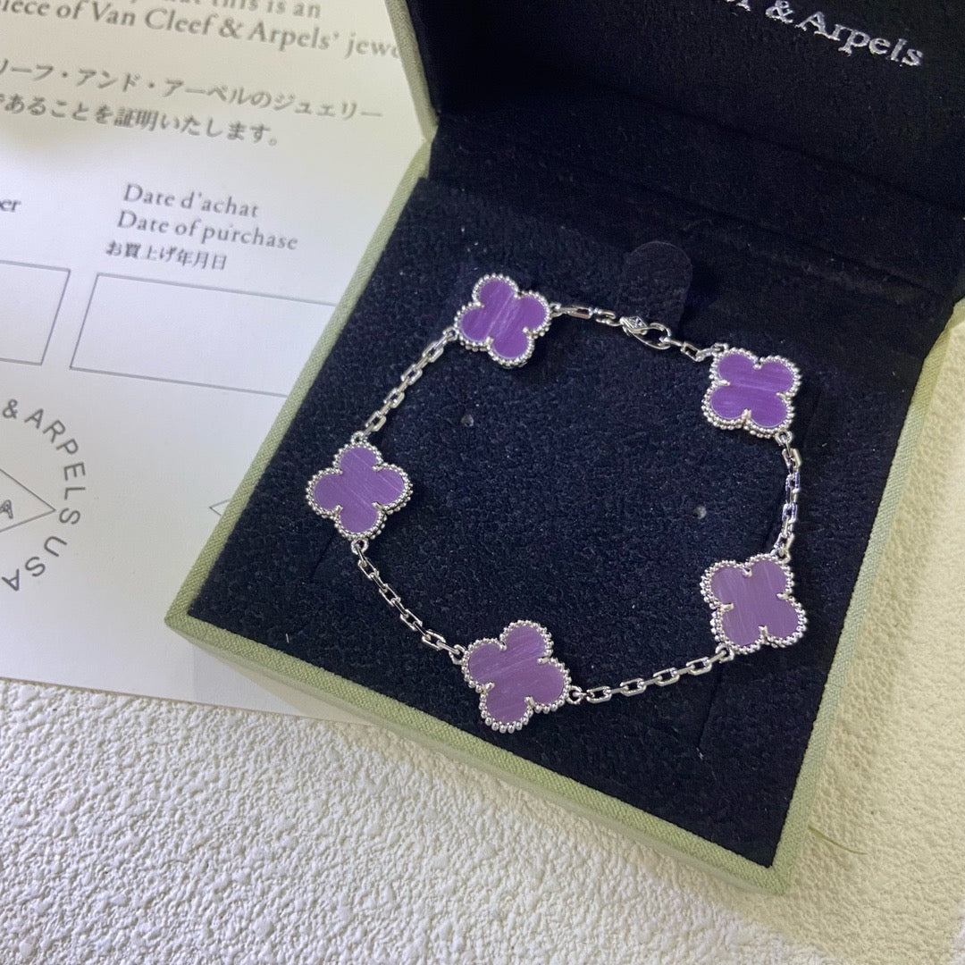 [Charm Aries Jewelry]CLOVER  5 MOTIFS  PURPLE VIOLET BRACELET