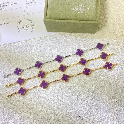 [Charm Aries Jewelry]CLOVER  5 MOTIFS  PURPLE VIOLET BRACELET