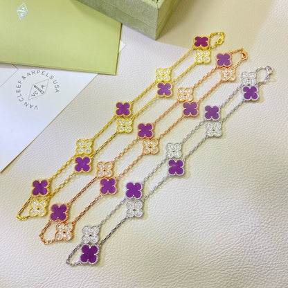 [Charm Aries Jewelry]CLOVER 10 MOTIFS  PURPLE VIOLET DIAMOND NECKLACE