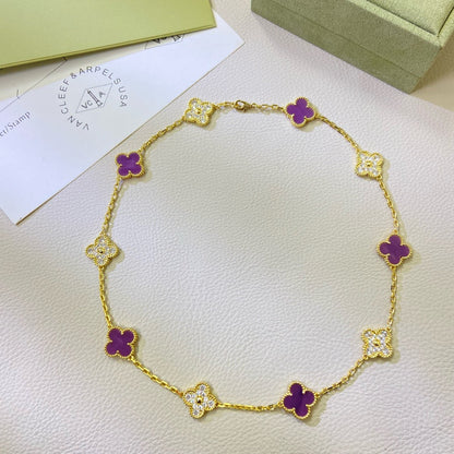 [Charm Aries Jewelry]CLOVER 10 MOTIFS  PURPLE VIOLET DIAMOND NECKLACE