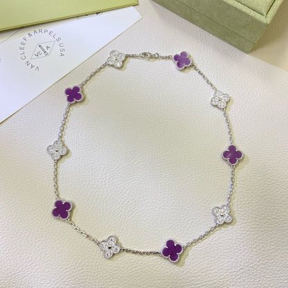 [Charm Aries Jewelry]CLOVER 10 MOTIFS  PURPLE VIOLET DIAMOND NECKLACE