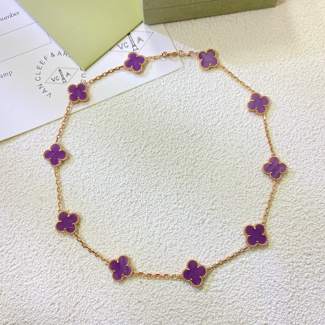 [Charm Aries Jewelry]CLOVER 10 MOTIFS  PURPLE VIOLET  NECKLACE