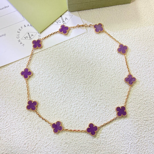 [Charm Aries Jewelry]CLOVER 10 MOTIFS  PURPLE VIOLET  NECKLACE