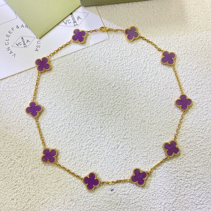 [Charm Aries Jewelry]CLOVER 10 MOTIFS  PURPLE VIOLET  NECKLACE