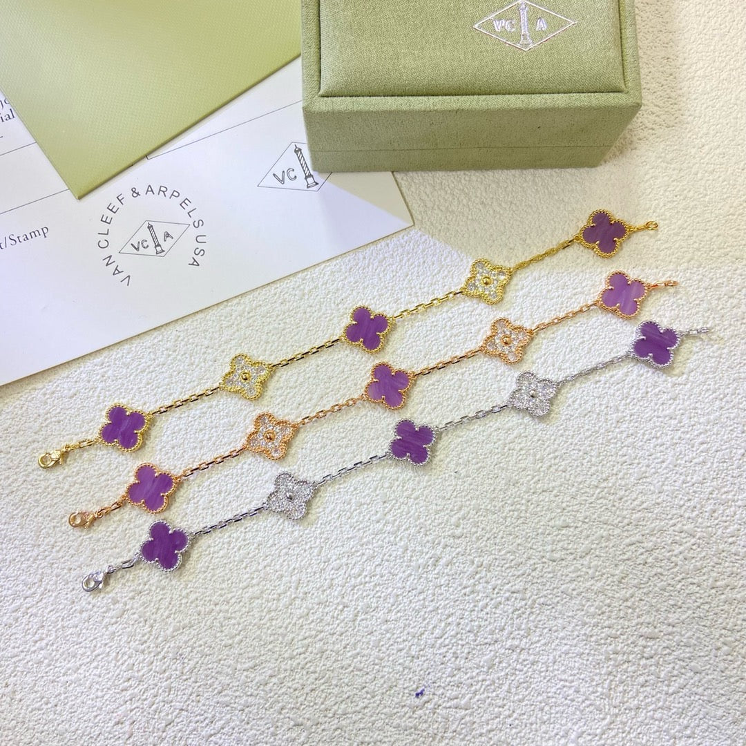 [Charm Aries Jewelry]CLOVER  5 MOTIFS  PURPLE VIOLET DIAMOND BRACELET