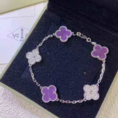 [Charm Aries Jewelry]CLOVER  5 MOTIFS  PURPLE VIOLET DIAMOND BRACELET