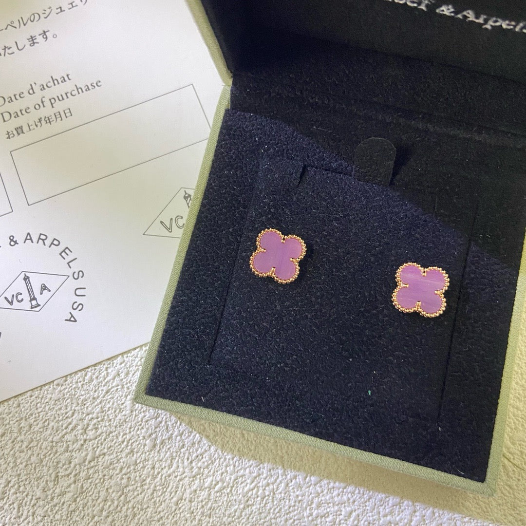 [Charm Aries Jewelry]CLOVER MINI 9.5MM  PURPLE VIOLET EARRINGS