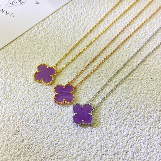 [Charm Aries Jewelry]CLOVER 15MM  PURPLE VIOLET NECKLACE