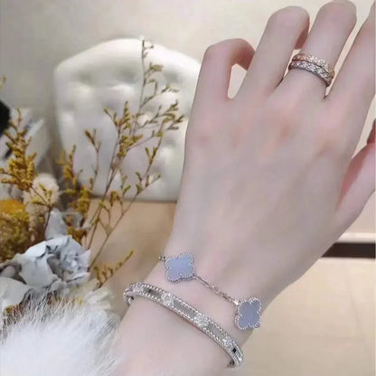 [Charm Aries Jewelry]CLOVER  5 MOTIF PURPLE CHALCEDONY BRACELET SILVER
