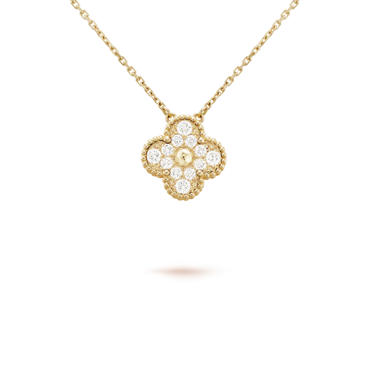 [Charm Aries Jewelry]CLOVER 15MM DIAMOND SINGLE FLOWER NECKLACE