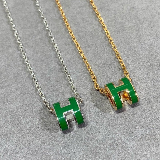 [Charm Aries Jewelry]POP H GREEN NECKLACE SILVER AND GOLD