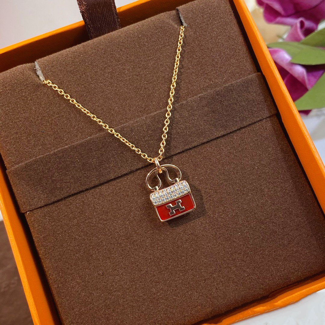 [Charm Aries Jewelry]CONSTANCE RED PEDANT PINK GOLD NECKLACE