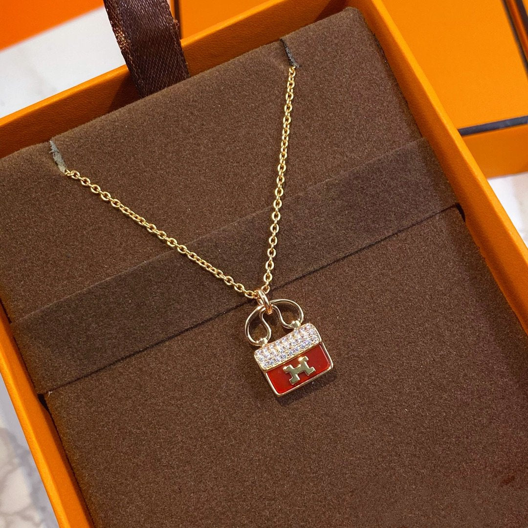 [Charm Aries Jewelry]CONSTANCE RED PEDANT PINK GOLD NECKLACE