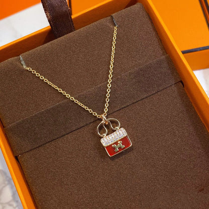 [Charm Aries Jewelry]CONSTANCE RED PEDANT PINK GOLD NECKLACE
