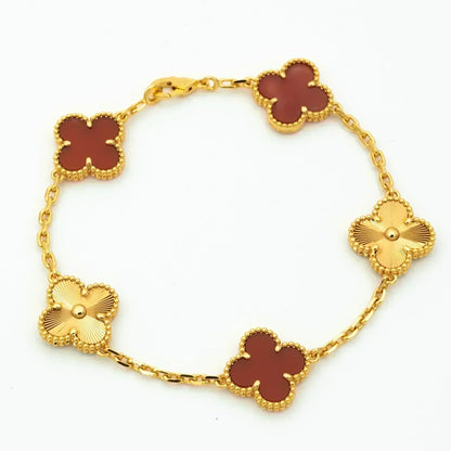 [Charm Aries Jewelry]CLOVER  5 MOTIFS CARNELIAN GOLD BRACELET