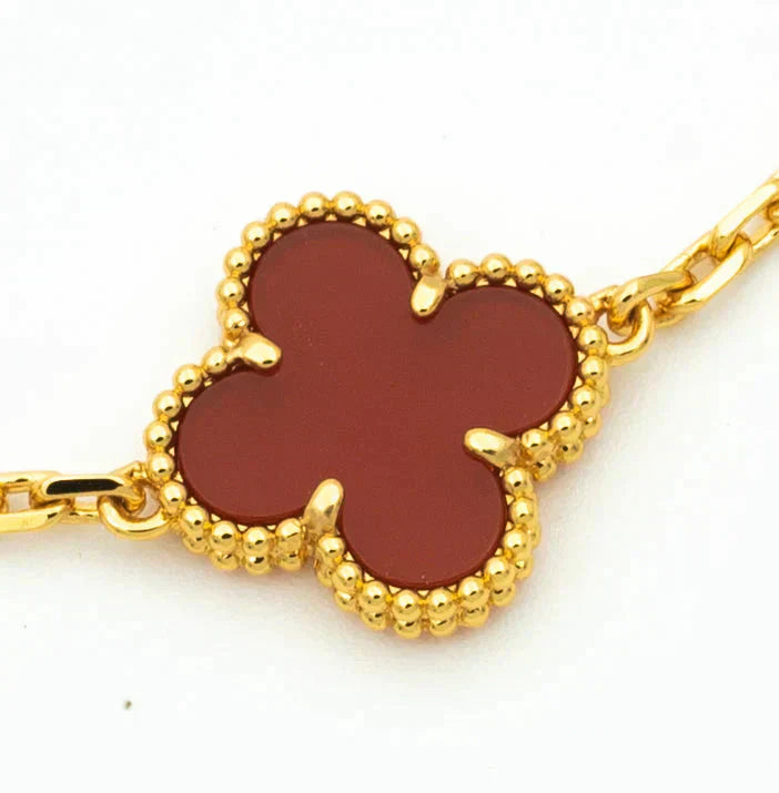 [Charm Aries Jewelry]CLOVER  5 MOTIFS CARNELIAN GOLD BRACELET