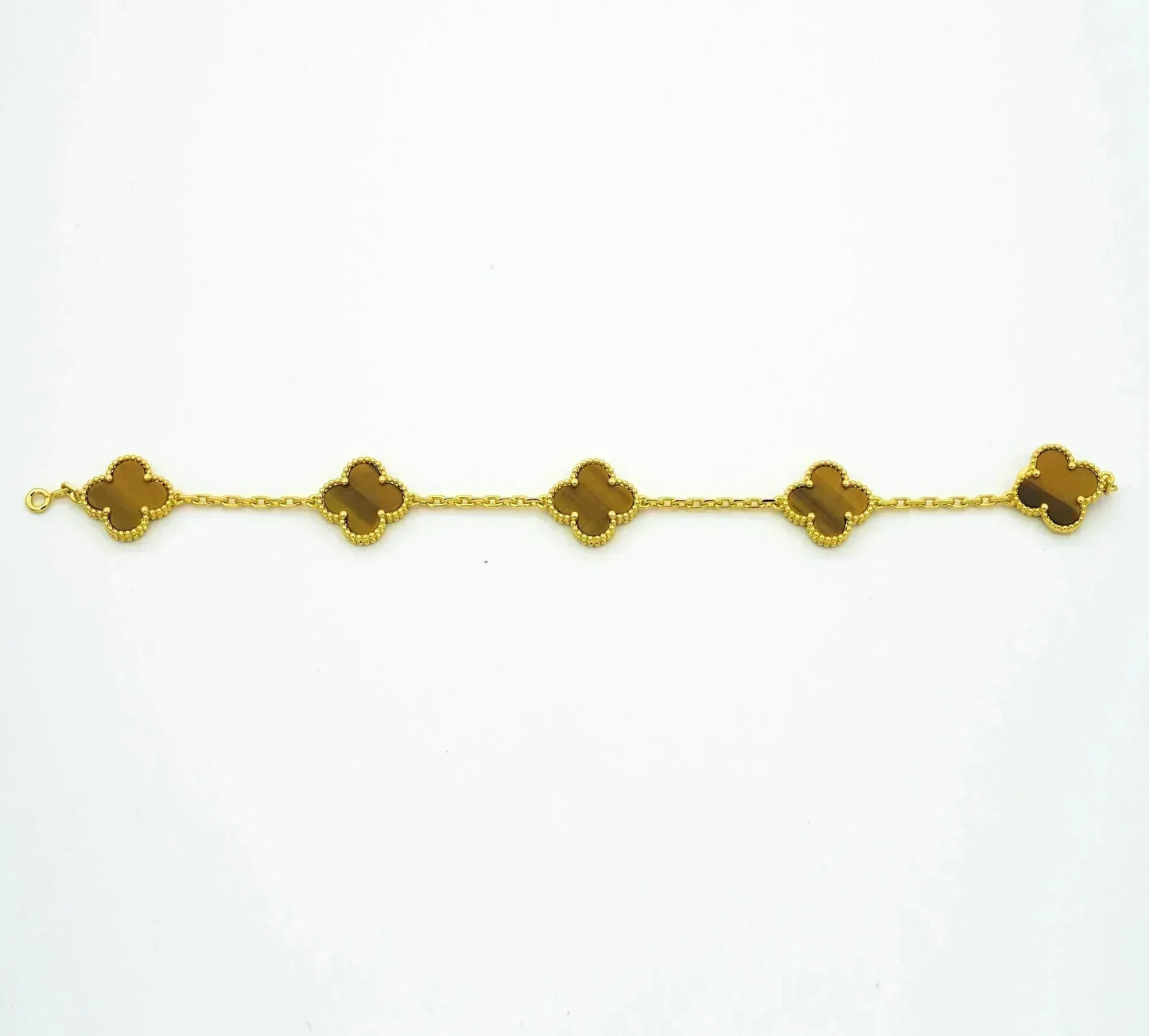 [Charm Aries Jewelry]CLOVER  5 MOTIFS TIGER EYE BRACELET