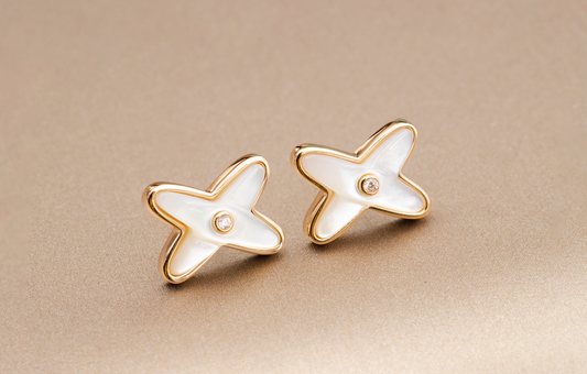 [Charm Aries Jewelry]JEUX DE WHITE MOP ROSE GOLD DIAMOND EARRINGS