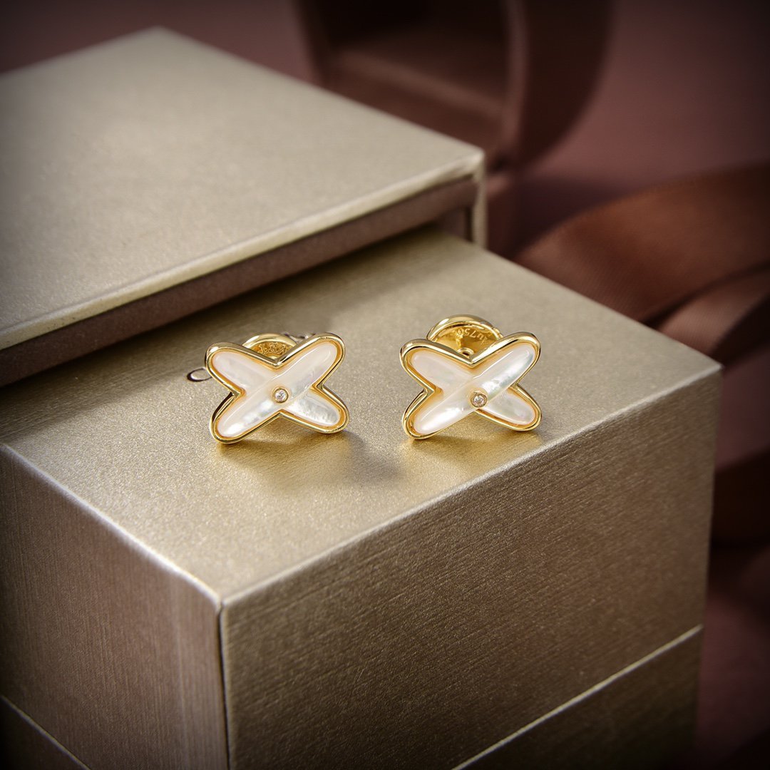 [Charm Aries Jewelry]JEUX DE WHITE MOP GOLD DIAMOND EARRINGS