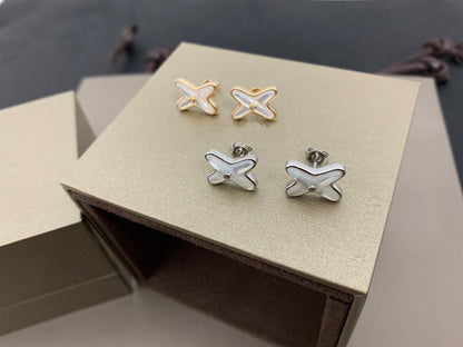 [Charm Aries Jewelry]JEUX DE WHITE MOP SILVER DIAMOND EARRINGS