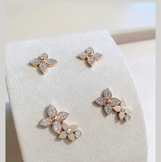 [Charm Aries Jewelry]STAR BLOSSOM STUD EARRINGS PINK GOLD DIAMONDS