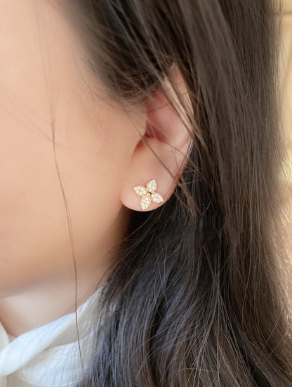 [Charm Aries Jewelry]STAR BLOSSOM STUD EARRINGS PINK GOLD DIAMONDS