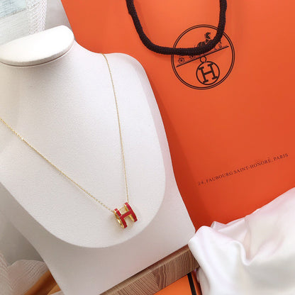 [Charm Aries Jewelry]HM CLIC RED ENAMEL GOLD NECKLACE