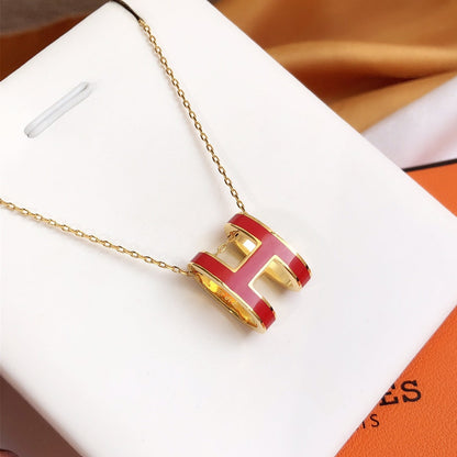 [Charm Aries Jewelry]HM CLIC RED ENAMEL GOLD NECKLACE