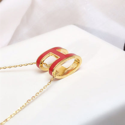 [Charm Aries Jewelry]HM CLIC RED ENAMEL GOLD NECKLACE