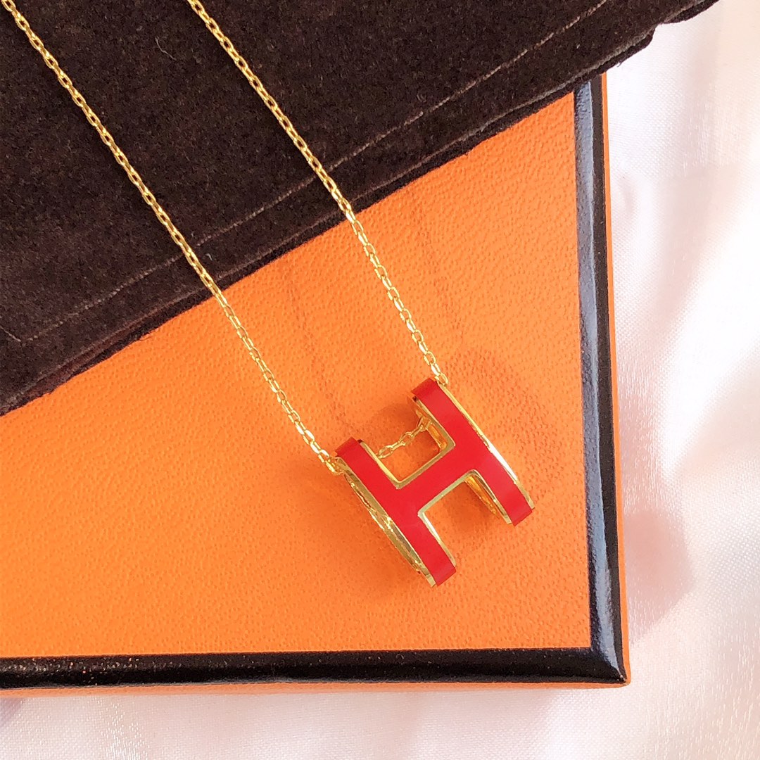 [Charm Aries Jewelry]HM CLIC RED ENAMEL GOLD NECKLACE